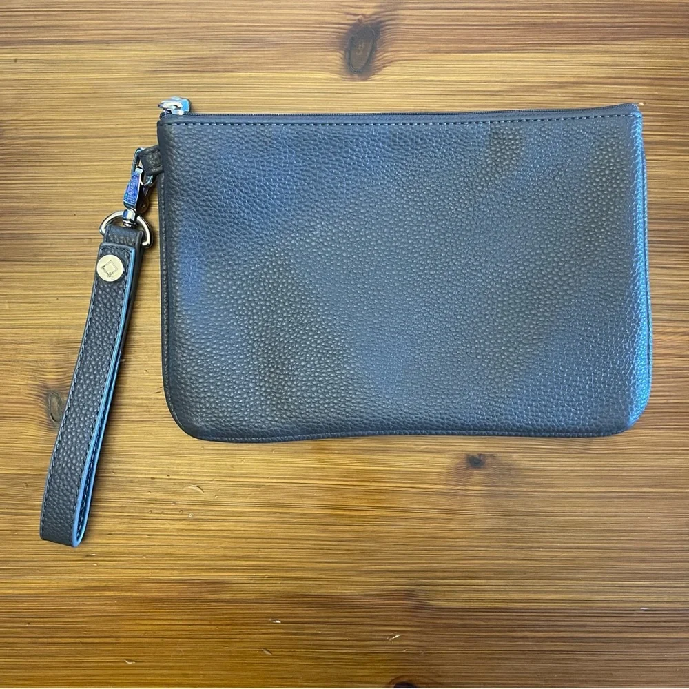 Jewell By Thirty-One Charcoal Grey Pebbled Leather Clutch / Wristlet with Strap - Picture 1 of 5